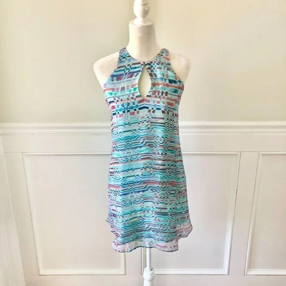 Rory Beca Aqua Silk Keyhole Shift Dress XS